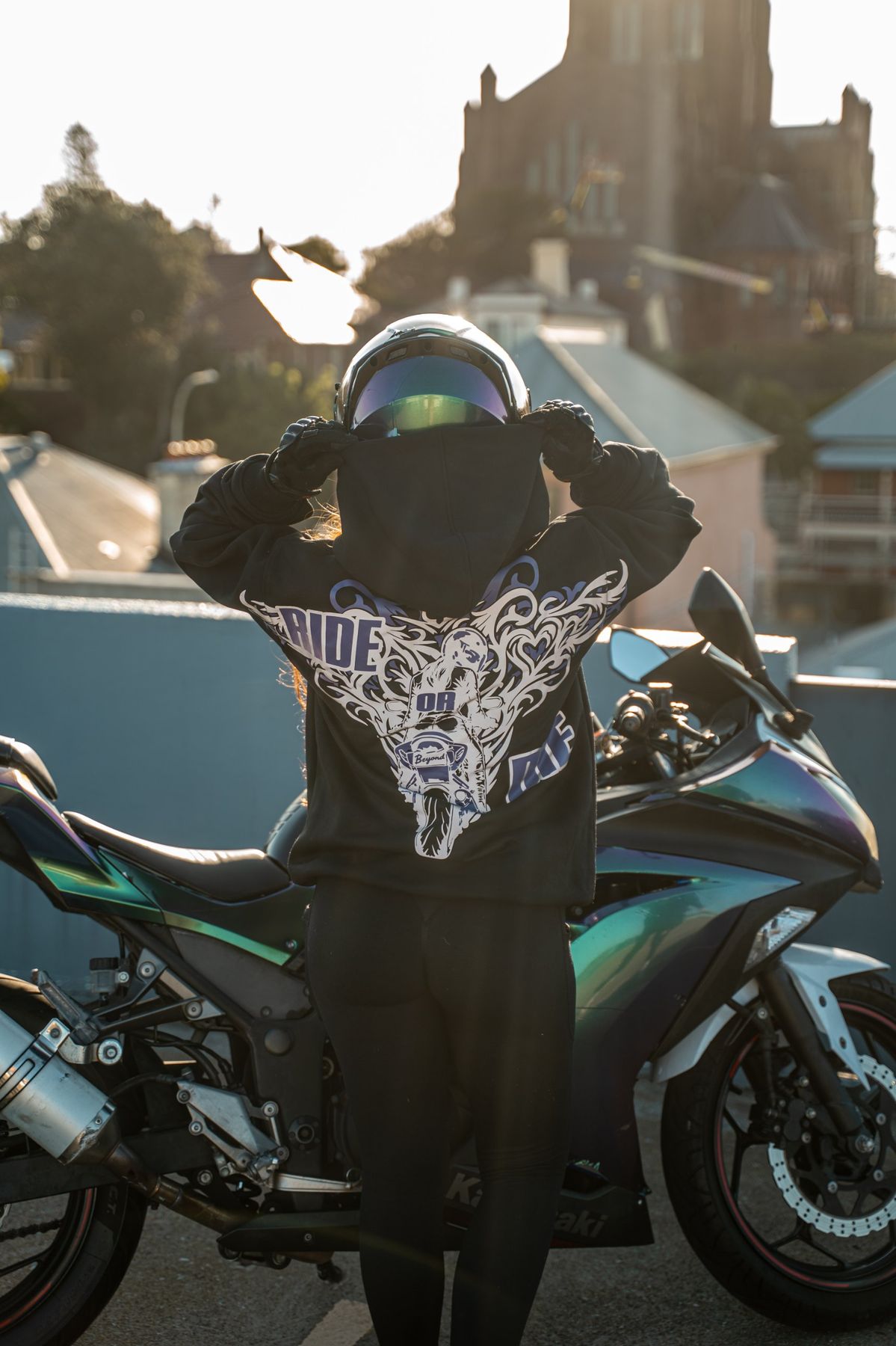 Beyond rider wearing a BalaBiker hoodie