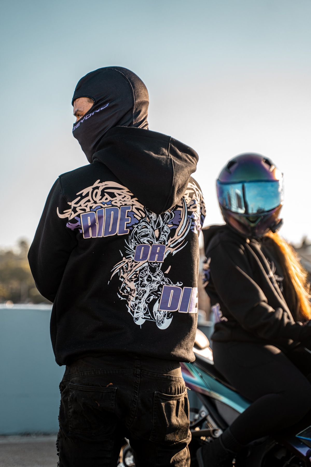 Hoodie on.
Balaclava in.